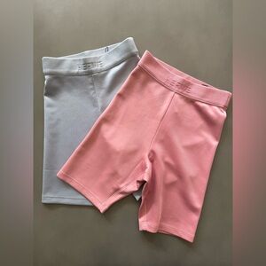 HERVE LEGER 2 PCS Logo Bike Shorts Womens Grey Pink High Rise Stretch NWT